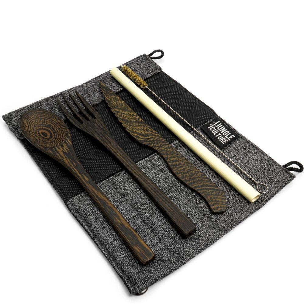 Reusable Eco friendly Cutlery Set | Plastic Free, Wooden: Light Grey