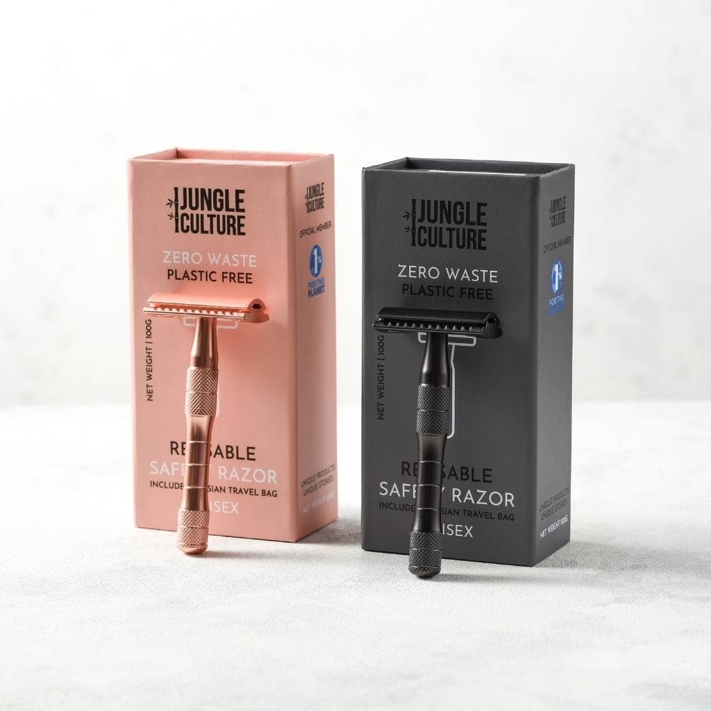 Rose Gold & Black Reusable Safety Razors | 5 year Warranty | Metallic Black