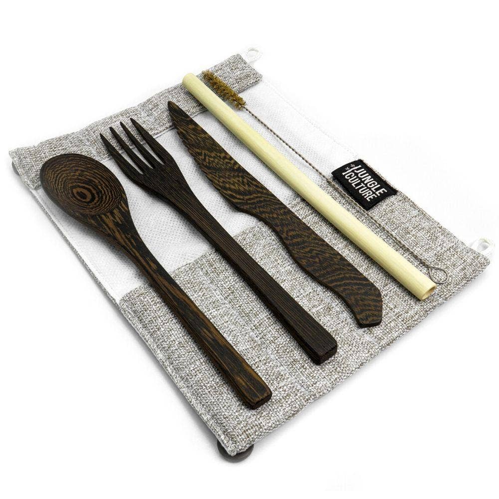 Reusable Eco friendly Cutlery Set | Plastic Free, Wooden: Light Grey