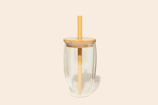 Glass Tumbler with Bamboo Lid + Straw | Clear